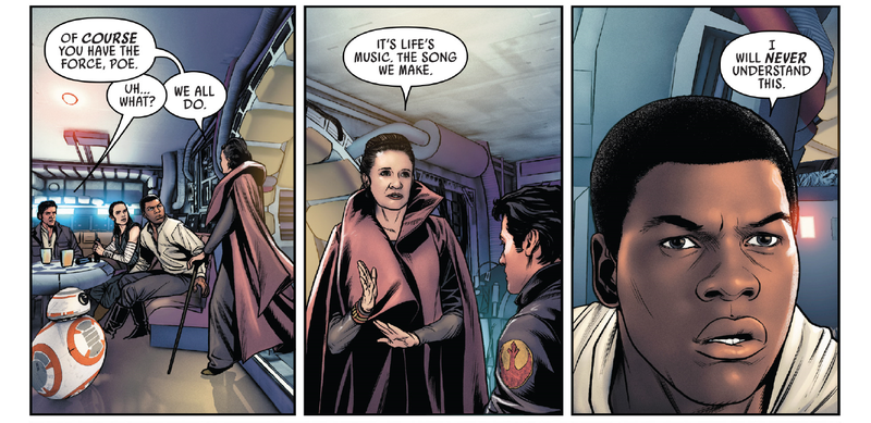 Leia steps in to offer her own poetic thoughts about the energy that binds the galaxy together.